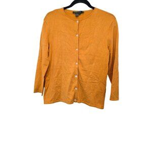 Lauren Ralph Lauren Women's M Silk Blend Tangerine Cardigan Sweater Crewneck
